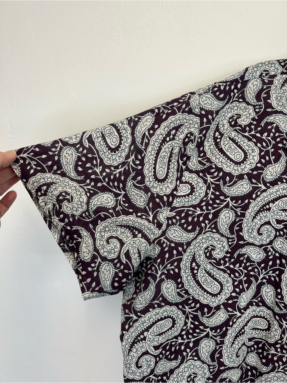 Paisley Short Sleeve Button Up Shirt Dark Plum Size XXL Lightweight Travel Boho - Picture 4 of 11